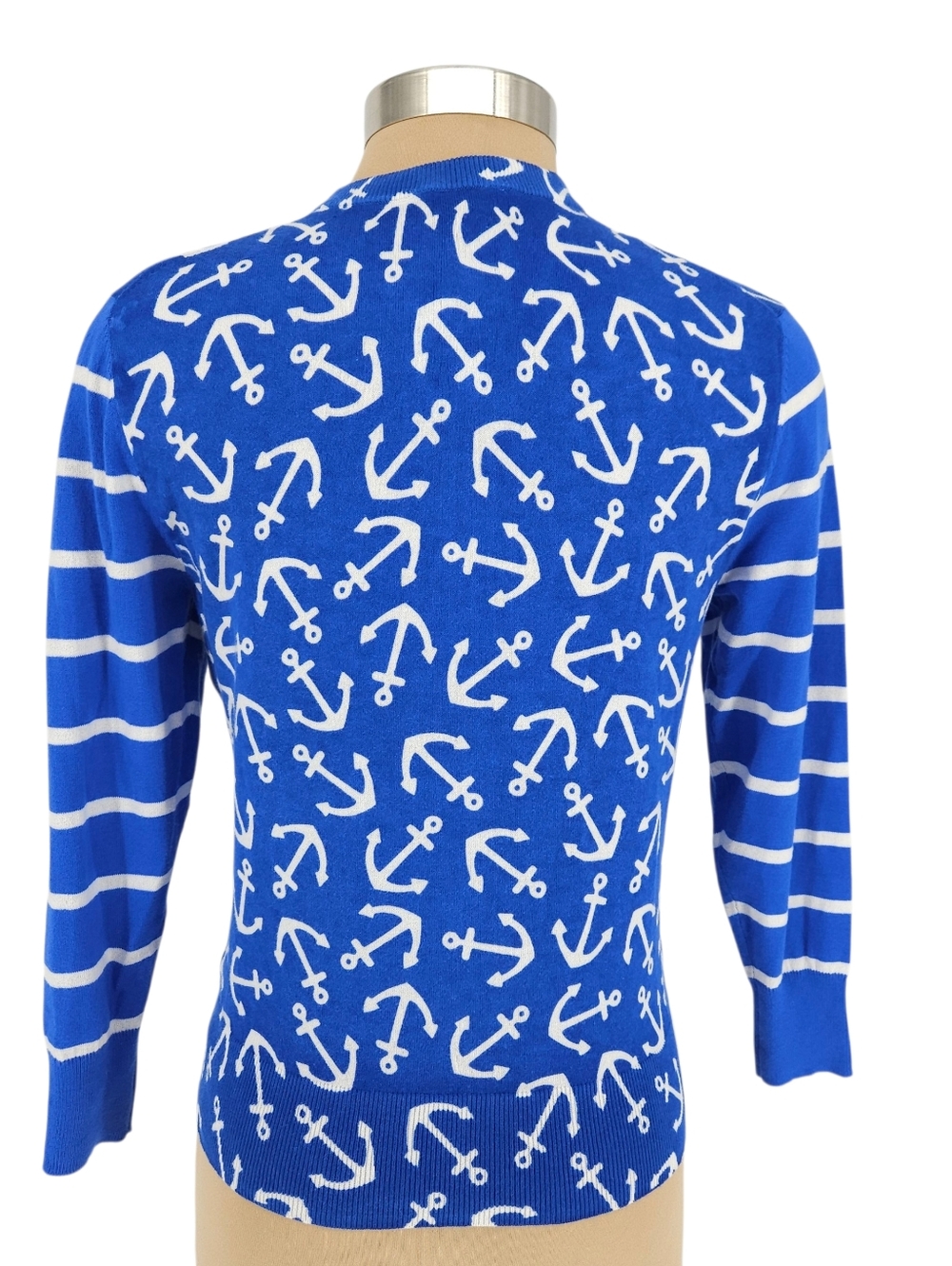 Crown & Ivy Nautical Cardigan Sweater Anchor Blue Long Sleeve Button Up Medium - Picture 3 of 6